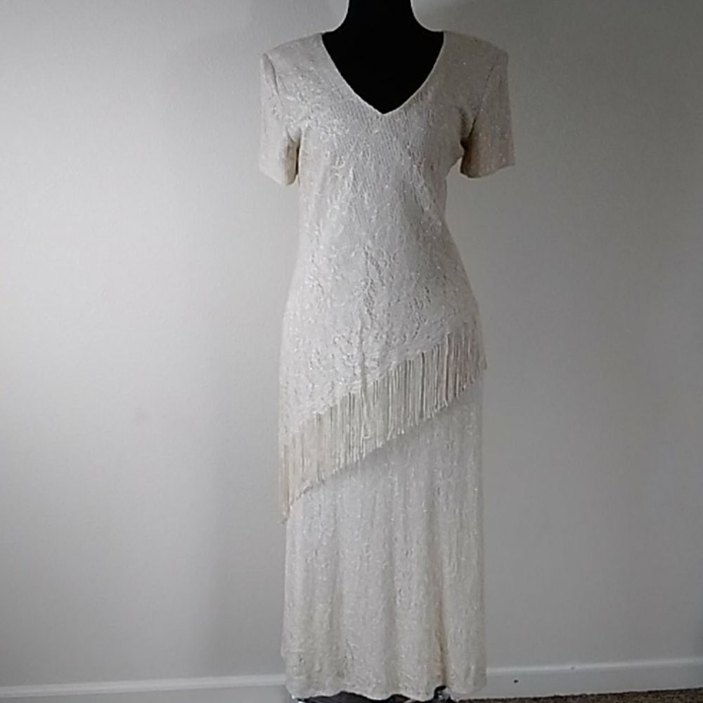 VINTAGE SL FASHIONS COLOR GOLD & CREAM DRESS